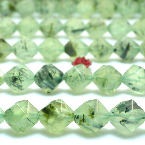 Natural Green Prehnite star cut faceted nugget beads gemstone wholesale jewelry making 15"