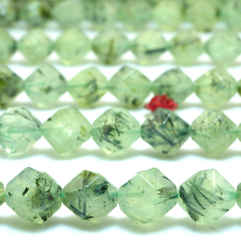 Natural Green Prehnite star cut faceted nugget beads gemstone wholesale jewelry making 15"