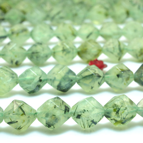 Natural Green Prehnite star cut faceted nugget beads gemstone wholesale jewelry making 15"