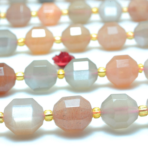 YesBeads Natural Rainbow Moonstone faceted double terminated point beads wholesale gemstone jewelry 15"