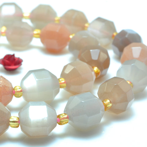 YesBeads Natural Rainbow Moonstone faceted double terminated point beads wholesale gemstone jewelry 15"