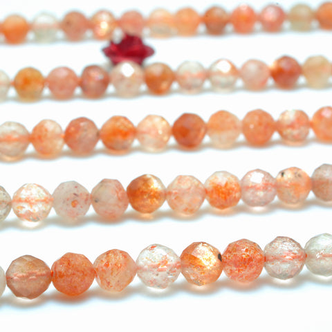 YesBeads Natural Orange Sunstone faceted round beads wholesale gemstone jewelry making 15"