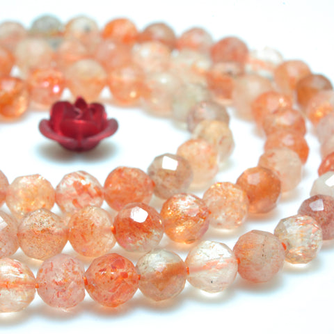 YesBeads Natural Orange Sunstone faceted round beads wholesale gemstone jewelry making 15"