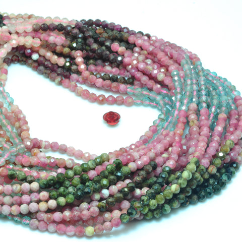 YesBeads Natural Watermelon Tourmaline faceted round beads rainbow gemstone wholesale jewelry 15"