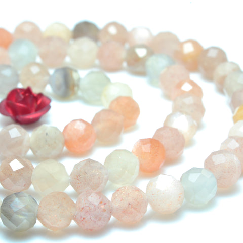 YesBeads Natural Rainbow Moonstone faceted round loose beads wholesale gemstone jewelry