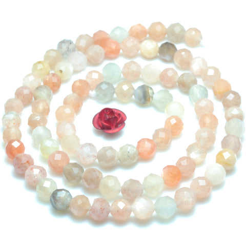 YesBeads Natural Rainbow Moonstone faceted round loose beads wholesale gemstone jewelry