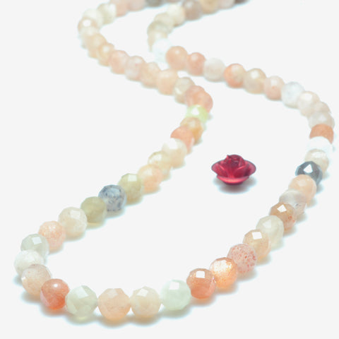 YesBeads Natural Rainbow Moonstone faceted round loose beads wholesale gemstone jewelry