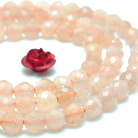 YesBeads Natural Orange Moonstone faceted round beads gemstone wholesale jewelry making 15"