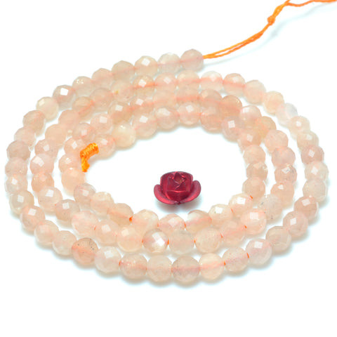YesBeads Natural Orange Moonstone faceted round beads gemstone wholesale jewelry making 15"