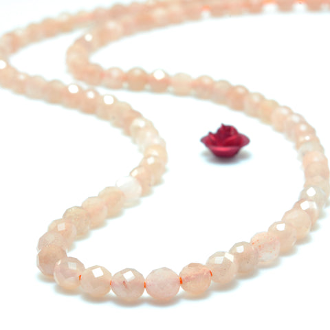 YesBeads Natural Orange Moonstone faceted round beads gemstone wholesale jewelry making 15"