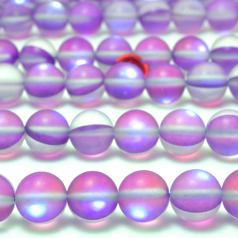 YesBeads Mystic Aura Quartz Crystal purple matte round loose beads wholesale jewelry 15"