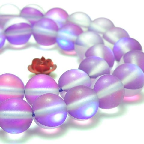 YesBeads Mystic Aura Quartz Crystal purple matte round loose beads wholesale jewelry 15"