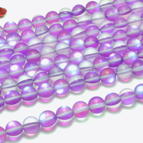 YesBeads Mystic Aura Quartz Crystal purple matte round loose beads wholesale jewelry 15"