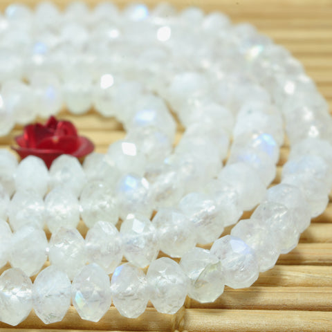 Natural Rainbow Moonstone faceted rondelle beads wholesale gemstone jewelry making