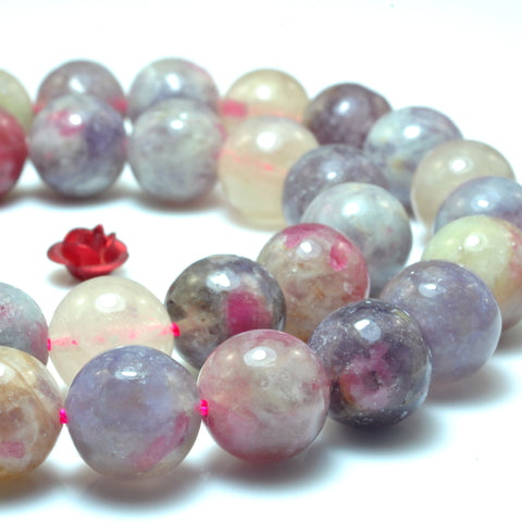 Natural Cherry Tourmaline smooth round loose beads wholesale purple pink gemstone jewelry making 15"