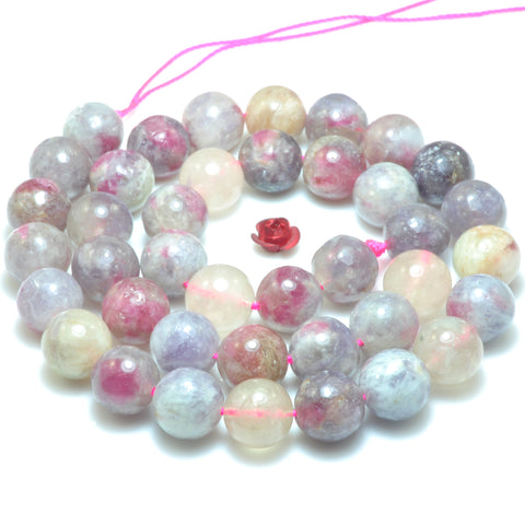 Natural Cherry Tourmaline smooth round loose beads wholesale purple pink gemstone jewelry making 15"