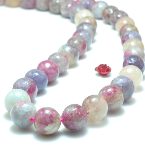 Natural Cherry Tourmaline smooth round loose beads wholesale purple pink gemstone jewelry making 15"