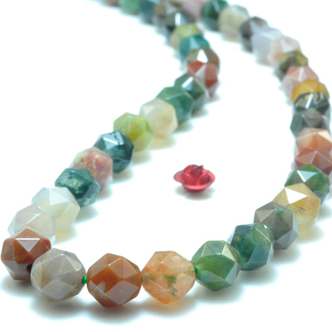 YesBeads Natural Indian Agate diamond faceted round beads wholesale green emstone jewelry making 15"