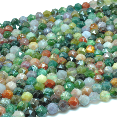 YesBeads Natural Indian Agate diamond faceted round beads wholesale green emstone jewelry making 15"