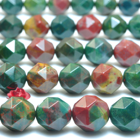 YesBeads Natural Green Bloodstone Heliotrope stone diamond faceted round beads gemstone wholesale jewelry 15"