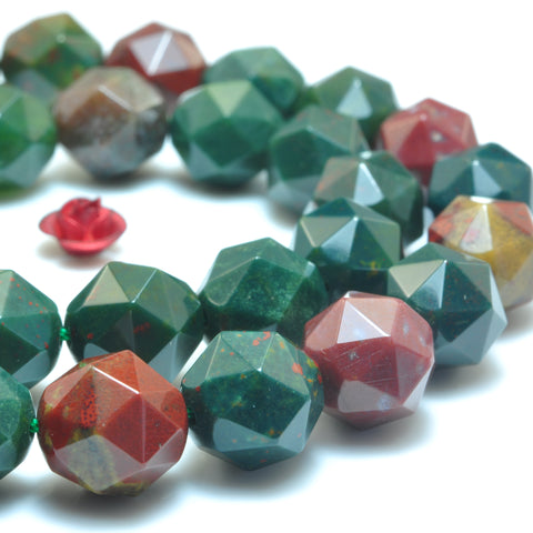 YesBeads Natural Green Bloodstone Heliotrope stone diamond faceted round beads gemstone wholesale jewelry 15"