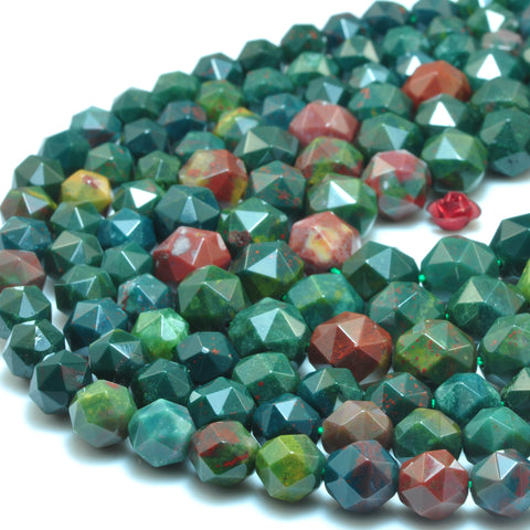 YesBeads Natural Green Bloodstone Heliotrope stone diamond faceted round beads gemstone wholesale jewelry 15"