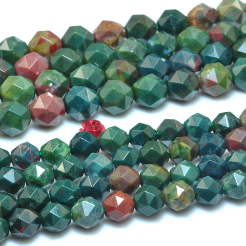 YesBeads Natural Green Bloodstone Heliotrope stone diamond faceted round beads gemstone wholesale jewelry 15"