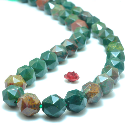 YesBeads Natural Green Bloodstone Heliotrope stone diamond faceted round beads gemstone wholesale jewelry 15"