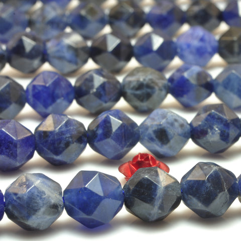 YesBeads Natural Blue Sodalite diamond faceted round beads wholesale gemstone jewelry making 15"