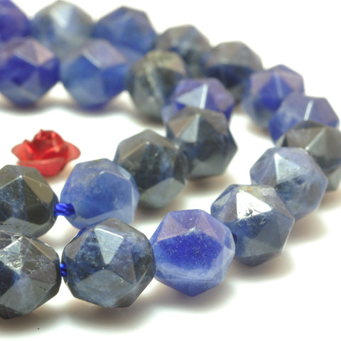 YesBeads Natural Blue Sodalite diamond faceted round beads wholesale gemstone jewelry making 15"