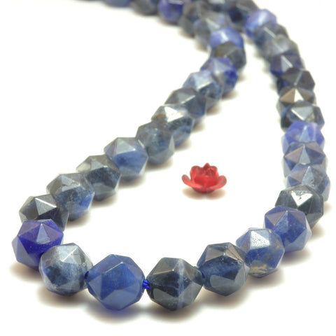 YesBeads Natural Blue Sodalite diamond faceted round beads wholesale gemstone jewelry making 15"