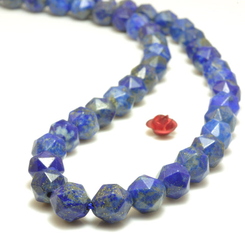 YesBeads Natural Lapis Lazuli diamond faceted round beads wholesale gemstone jewelry making 15"