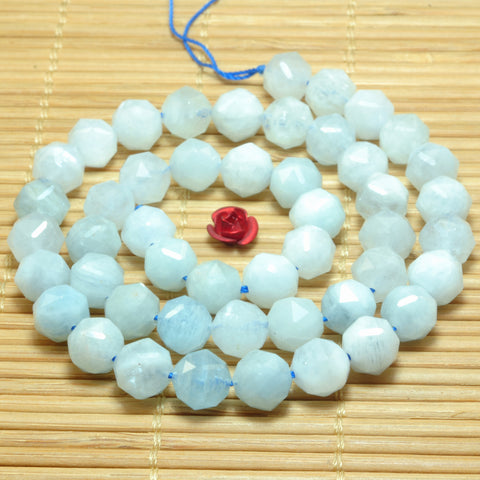 YesBeads Natural Blue Aquamarine diamond faceted round loose beads wholesale gemstone jewelry 15"