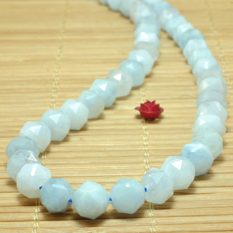 YesBeads Natural Blue Aquamarine diamond faceted round loose beads wholesale gemstone jewelry 15"