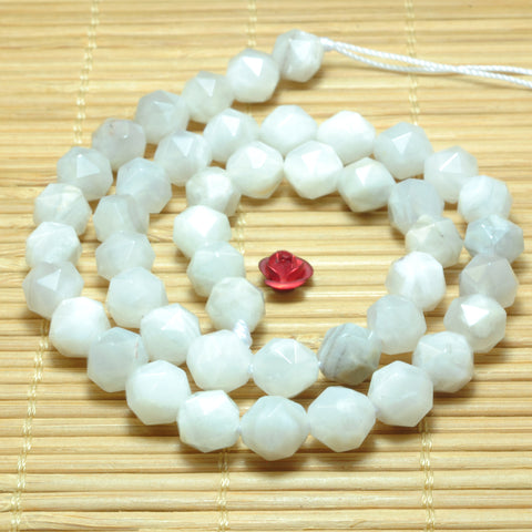 YesBeads Natural White Crazy Lace Agate diamond faceted round beads wholesale gemstone jewelry making 15"