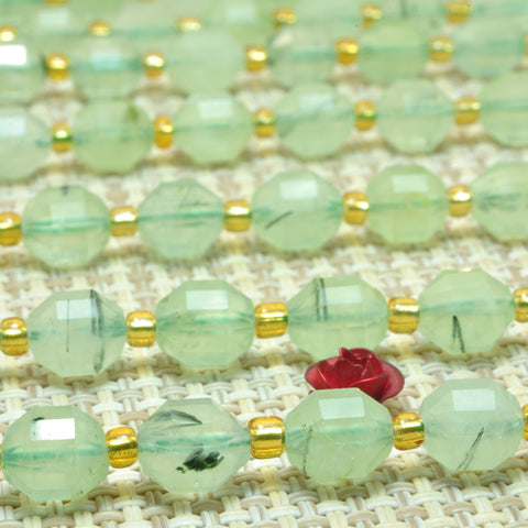 YesBeads Natural Green Prehnite faceted double terminated point beads wholesale gemstone jewelry 15"