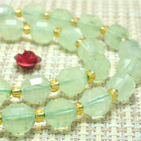 YesBeads Natural Green Prehnite faceted double terminated point beads wholesale gemstone jewelry 15"