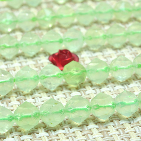 YesBeads Natural Green Prehnite diamond faceted round beads gemstone wholesale jewelry 15.5"