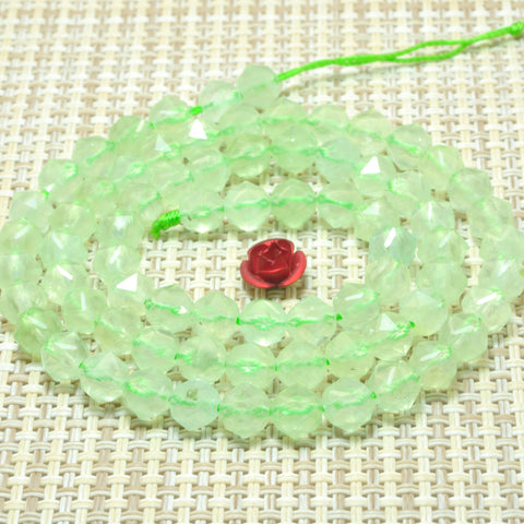 YesBeads Natural Green Prehnite diamond faceted round beads gemstone wholesale jewelry 15.5"