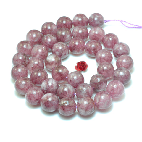YesBeads Purple Jade dyed lepidolite color smooth round loose beads wholesale gemstone jewelry making 15"