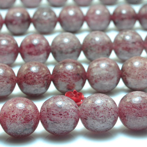 YesBeads Natural Strawberry Quartz Lepidocrocite smooth round loose beads wholesale gemstone Jewelry 15"