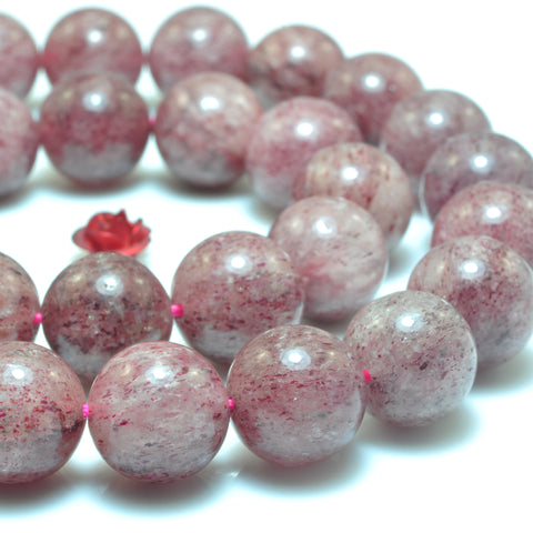 YesBeads Natural Strawberry Quartz Lepidocrocite smooth round loose beads wholesale gemstone Jewelry 15"