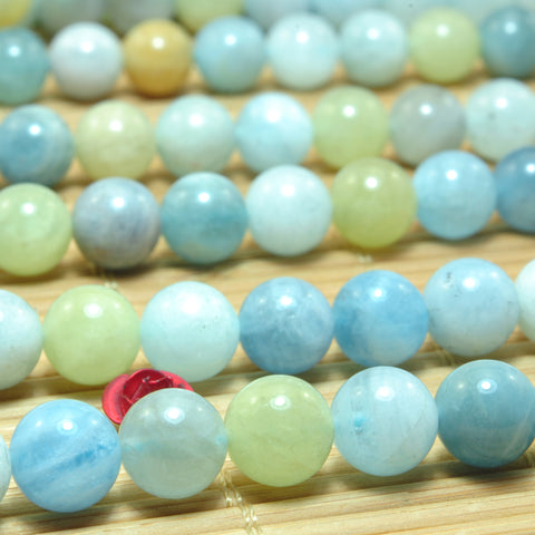 Natural Aquamarine gemstone smooth round loose beads wholesale jewelry making 15"