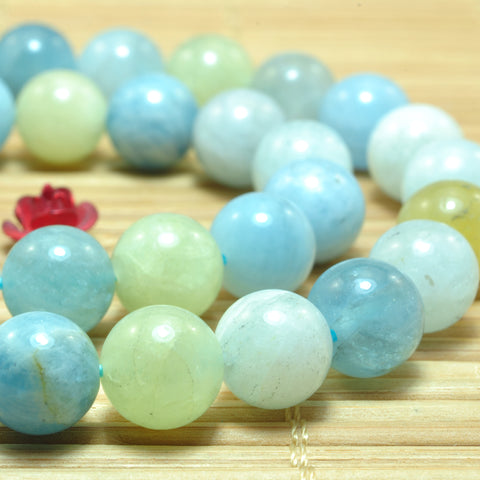 Natural Aquamarine gemstone smooth round loose beads wholesale jewelry making 15"