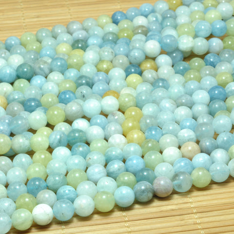 Natural Aquamarine gemstone smooth round loose beads wholesale jewelry making 15"