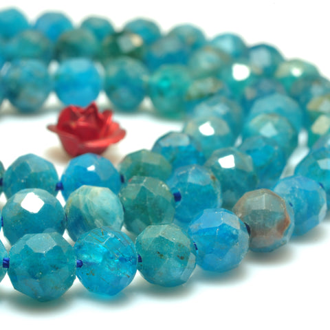 YesBeads Natural Blue Apatite faceted round loose beads wholesale gemstone jewelry making 15"
