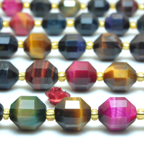 YesBeads Rainbow Tiger's Eye gemstone faceted double terminated point beads wholesale jewelry making 15"