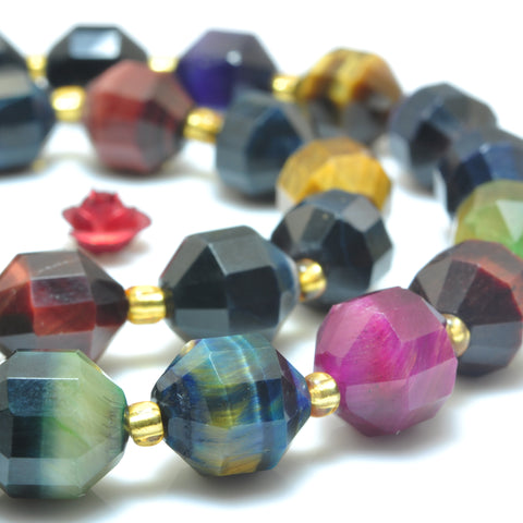 YesBeads Rainbow Tiger's Eye gemstone faceted double terminated point beads wholesale jewelry making 15"