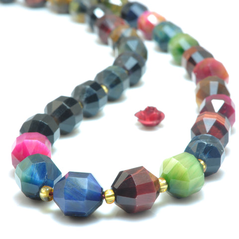 YesBeads Rainbow Tiger's Eye gemstone faceted double terminated point beads wholesale jewelry making 15"