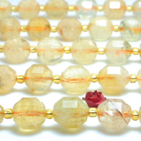 YesBeads Natural Yellow Citrine crystal faceted double terminated point beads wholesale gemstone jewelry 15"